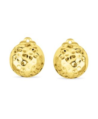 Hammered Dome Ball Clip On Button Earrings For Women 14K Gold Plated .925 Silver With Brass Clip Non Pierced Ears