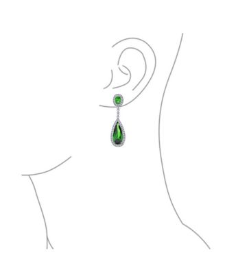 Classic Art Deco Style Halo Linear Long CZ Statement Dangle Teardrop Chandelier Earrings Silver Plated