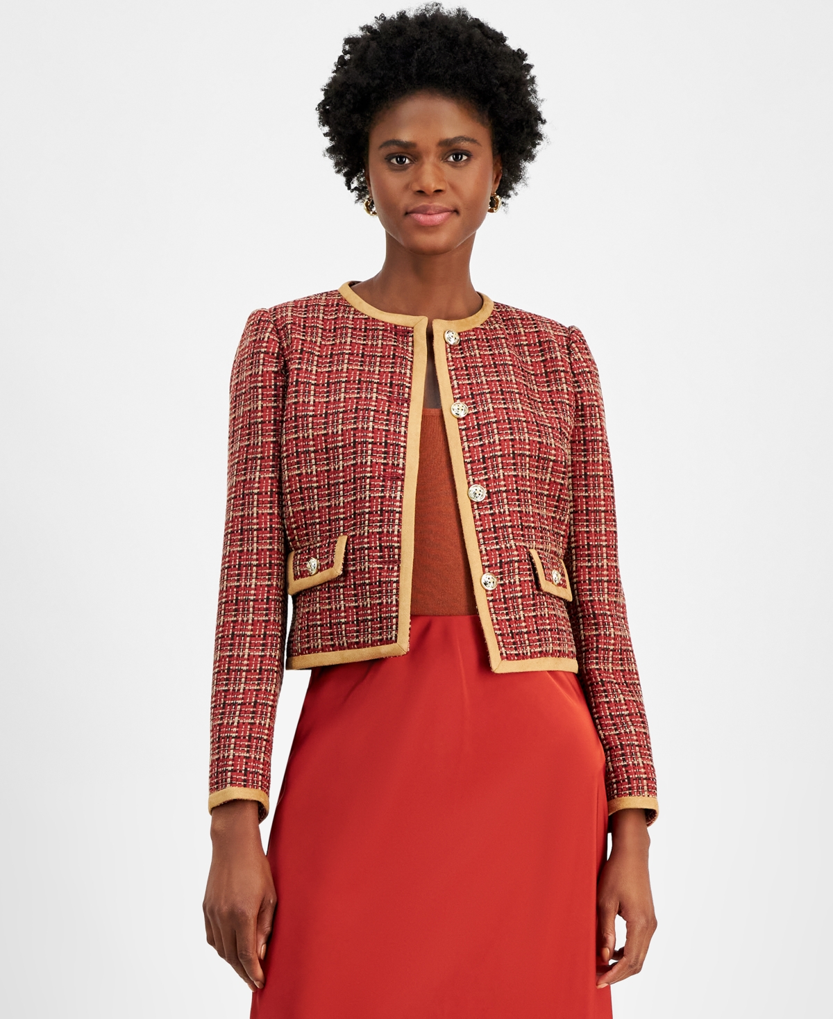 Tahari Asl Women's Tweed Collarless Jacket -Natural