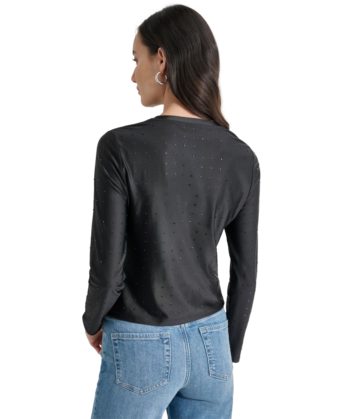Dkny Jeans Women's Studded Crewneck Long-Sleeve Top - Blk - Black