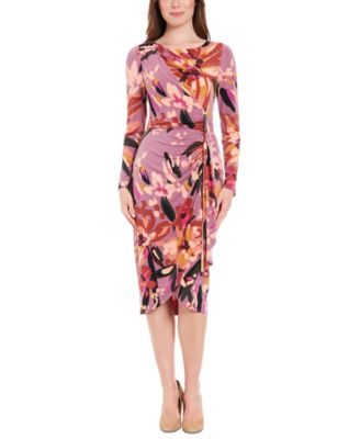 London Times - Women's Printed Hardware-Trim Draped Dress