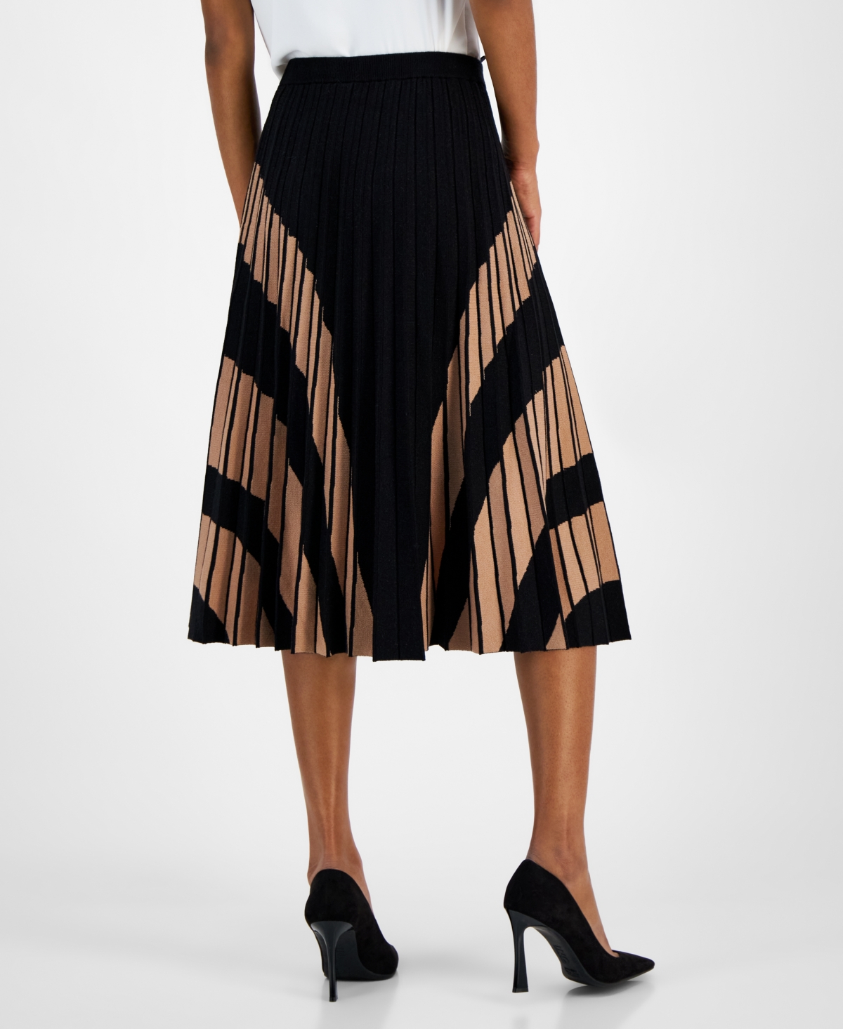 T Tahari Women's Pull-On Flare Pleated Midi Skirt -haze