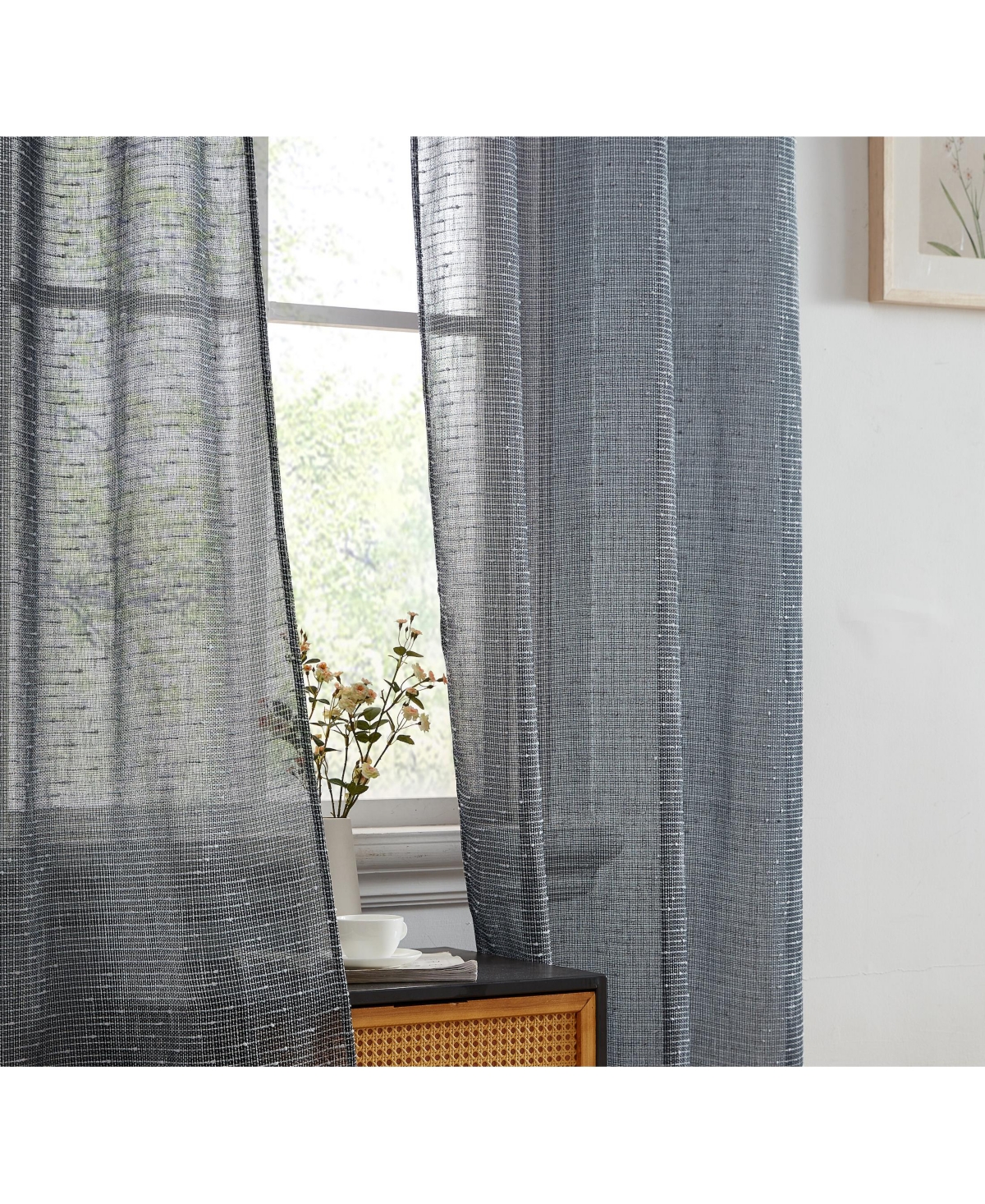 Hlc.me Emily Faux Linen Semi Sheer Transparent Rod Pocket Back Tab Lightweight Window Curtains Wide Panels, Pair
