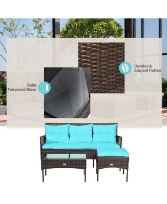 3 Pieces Patio Furniture Sectional Set with 5 Cozy Cushions