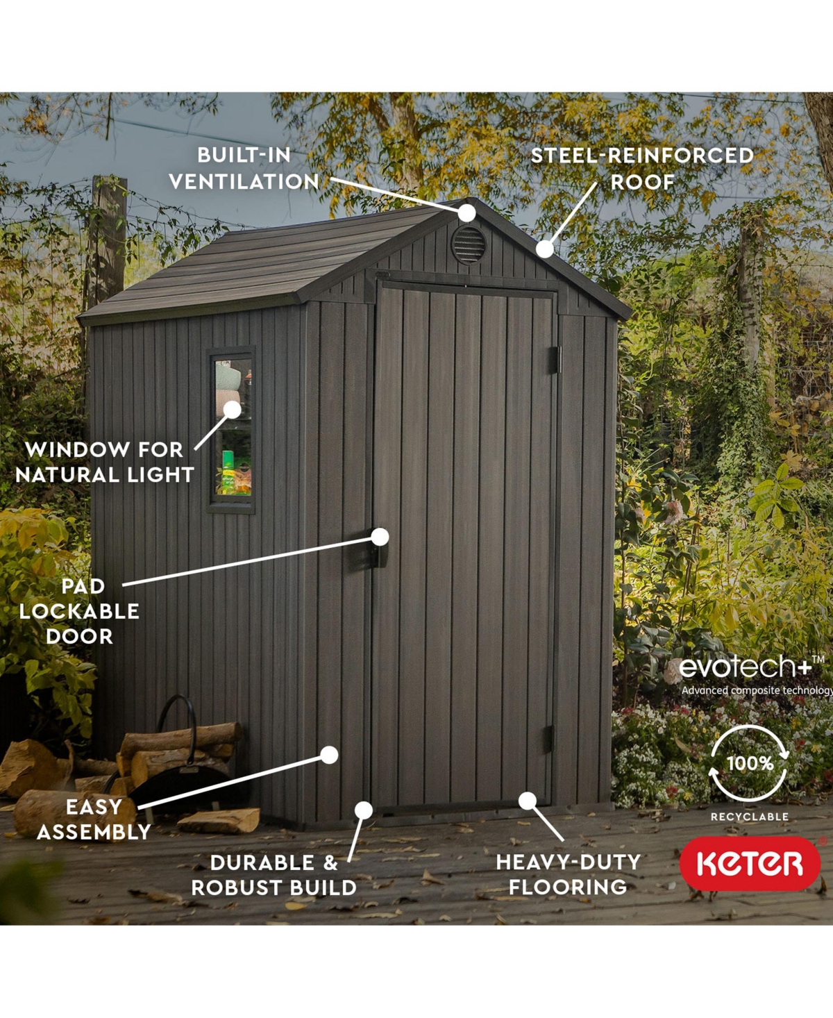 Keter Darwin 4 Foot x 6 Foot Outdoor Garden Tool Storage Shed w/Window, Graphite