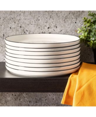 Oslo 8 Piece Porcelain Dinner Plate Set - Black Rim