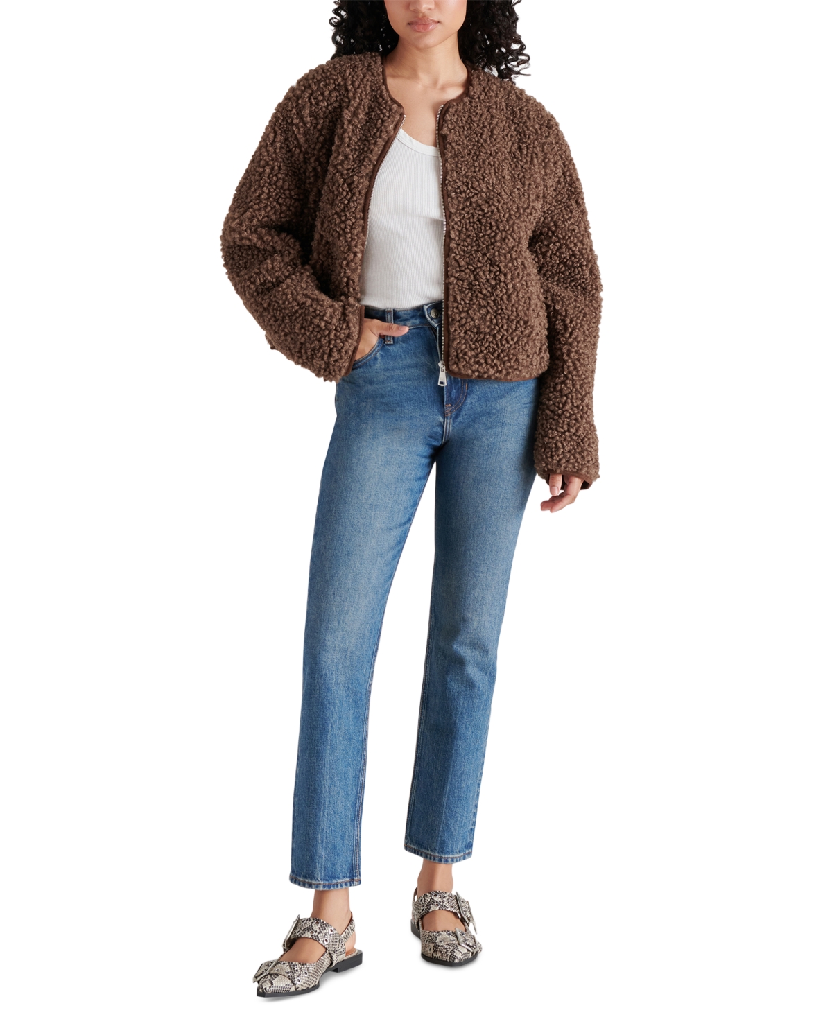Steve Madden Women's Teddy Fleece Crewneck Jacket