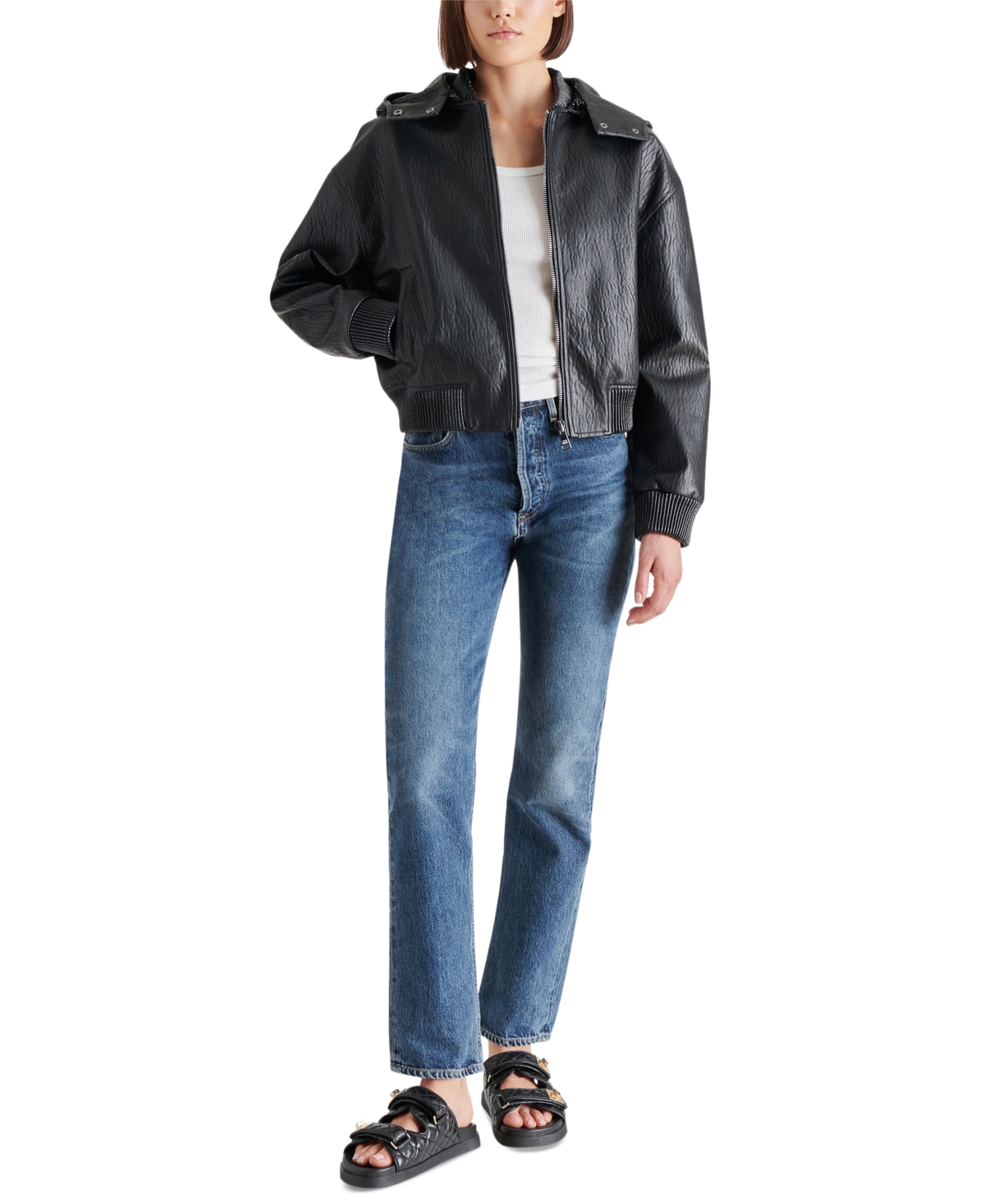 Steve Madden Women's Zephyra Faux-Leather Bomber Jacket