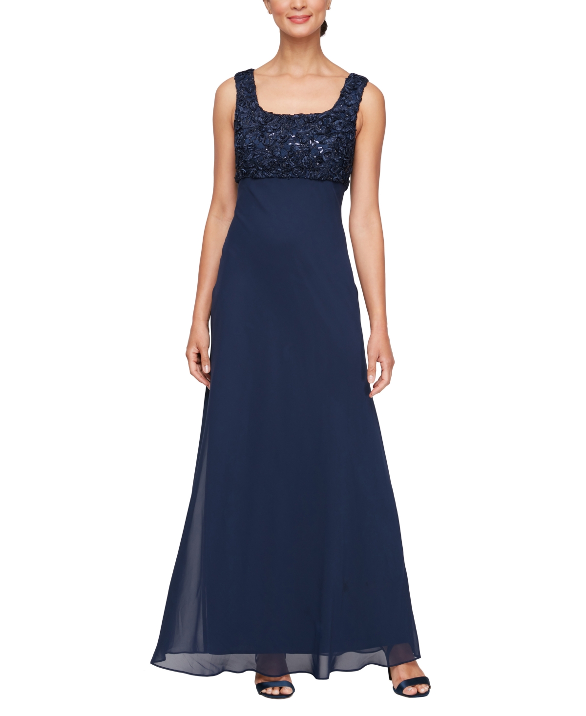 Alex Evenings Petite Soutache-bodice Gown & Jacket In Navy