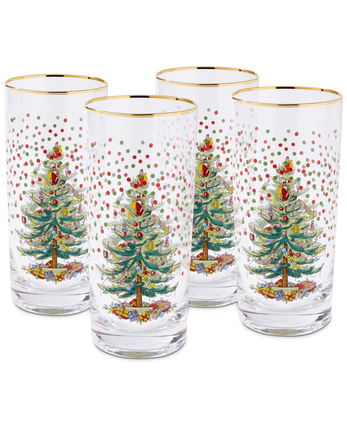 Spode Christmas Tree Polka Dot Highball Glass, Set Of 4 In Green