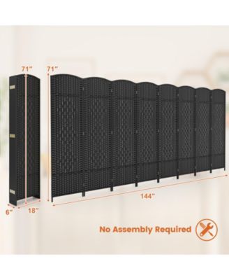 8-Panel Folding Room Divider with Hand-Woven Texture and Solid Wood Frame