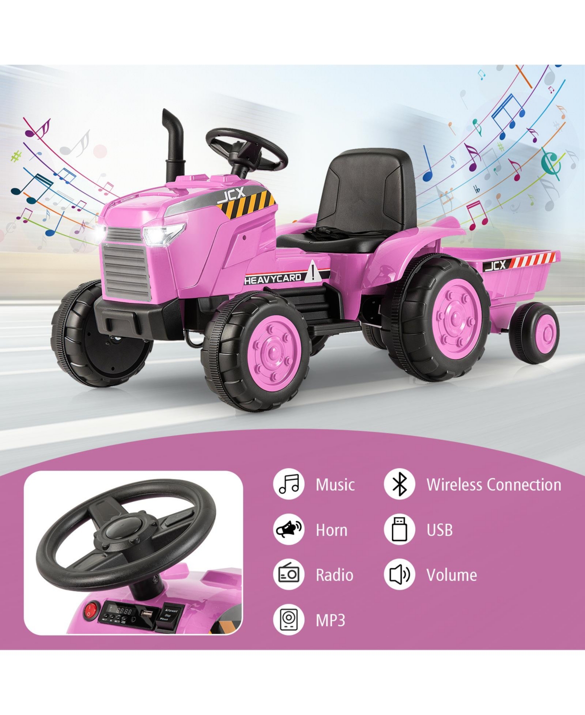 Slickblue 12V Kids Ride On Tractor with Trailer and Remote Control