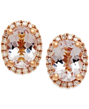 image of Morganite (1-1/3 ct. t.w.) and Diamond (1/6 ct. t.w.) Stud Earrings in 14k Rose Gold