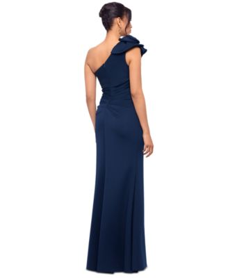 Petite Ruffled One-Shoulder Side-Slit Gown