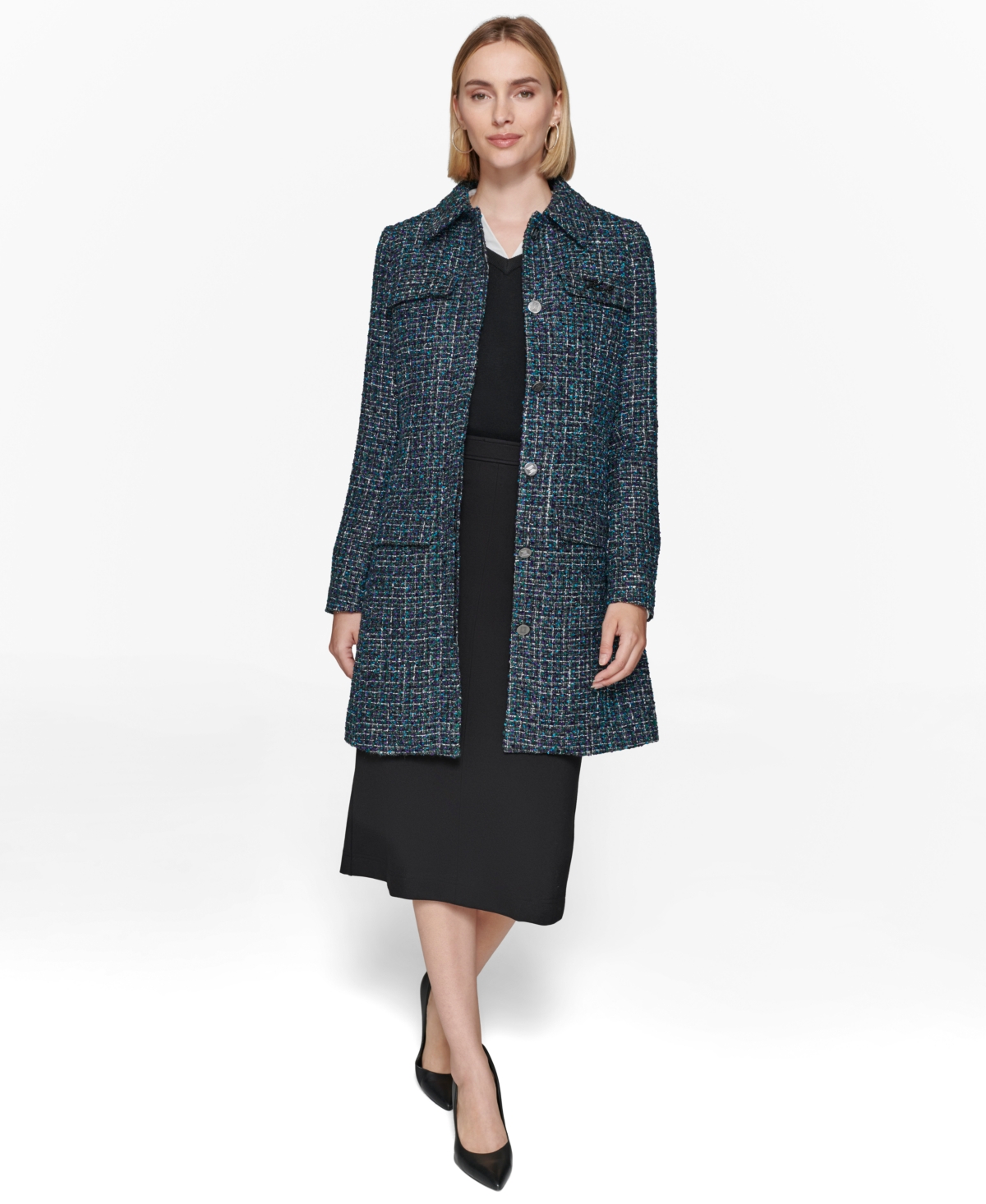 Karl Lagerfeld Paris Women's Tweed Topper Jacket -Veridian Green