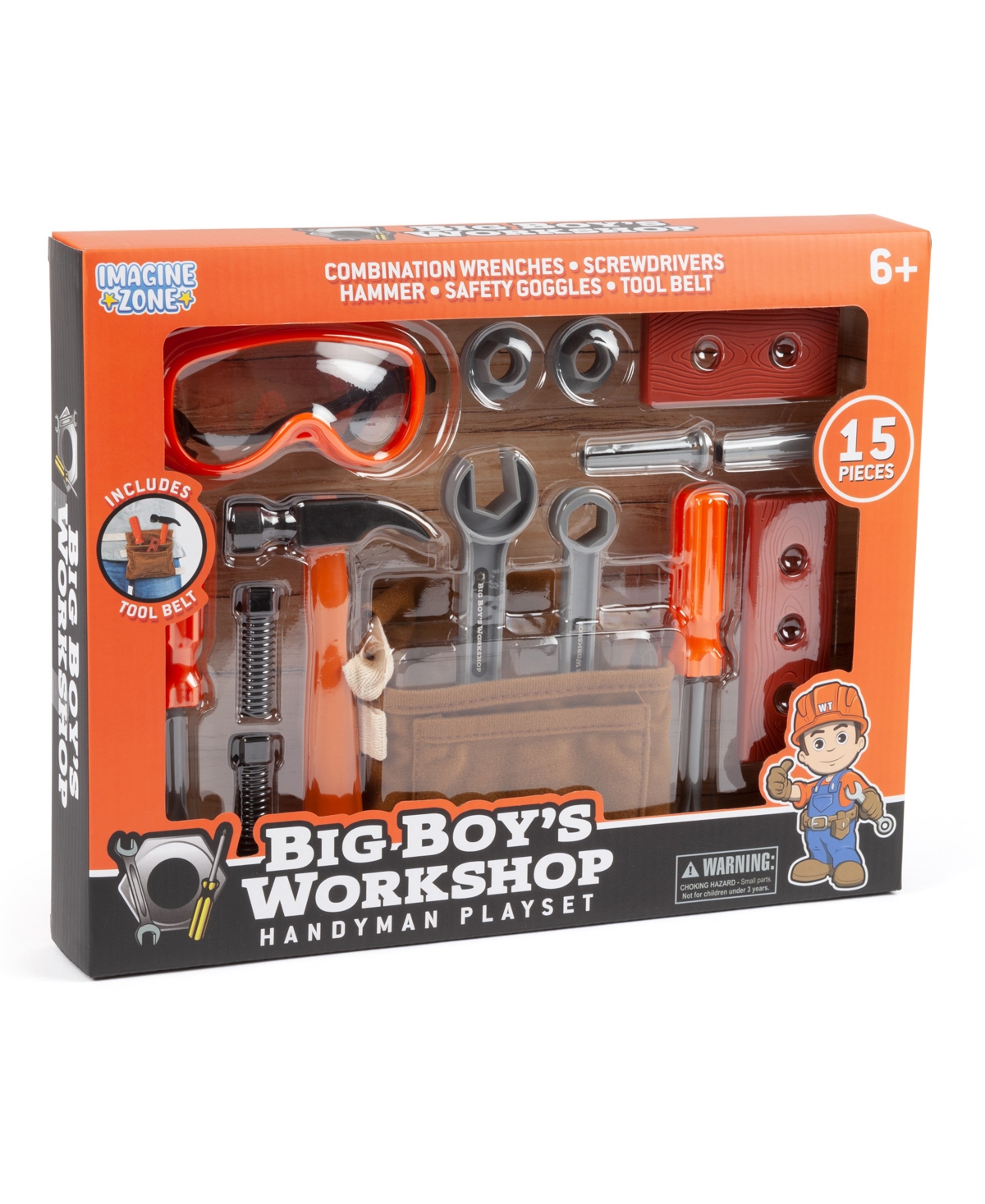 World Tech Toys Big Boy's Workshop 15 Piece Handyman Playset In Orange