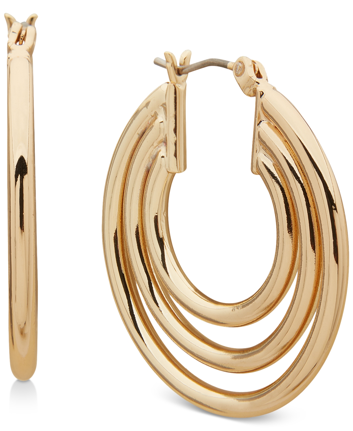 Anne Klein Gold-tone Medium Triple-row Hoop Earrings, 1.2" In Gold