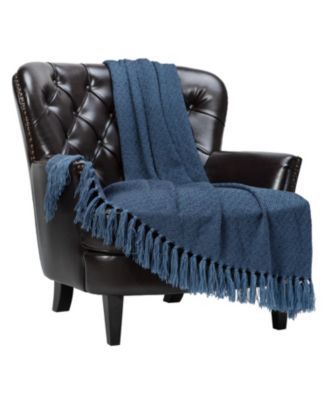 Mini Maze Acrylic Throw Blanket with Tassels Soft, Lightweight & Cozy Woven Design for Bed, Sofa, or Couch in Royal Blue (50x65").