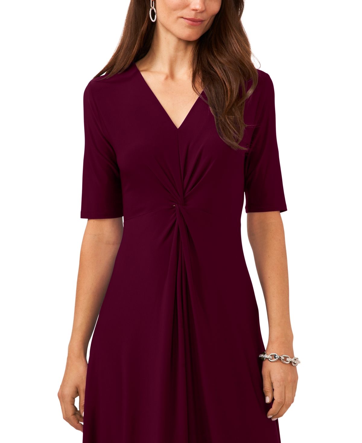Msk Women's V-Neck Twist-Front Elbow-Sleeve Midi Dress - Mulberry 5