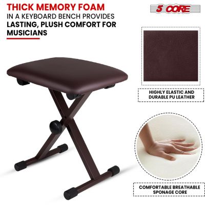 Keyboard Bench 2" Padded Cushioned Piano Stool Height Adjustable Guitar Seat Folding Portable - KBB 02 BR