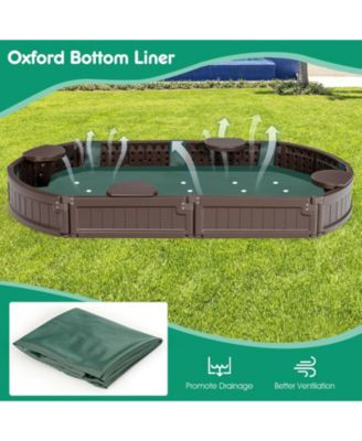6 Feet Kids Oval Sandbox with Built-in Corner Seat and Bottom Liner