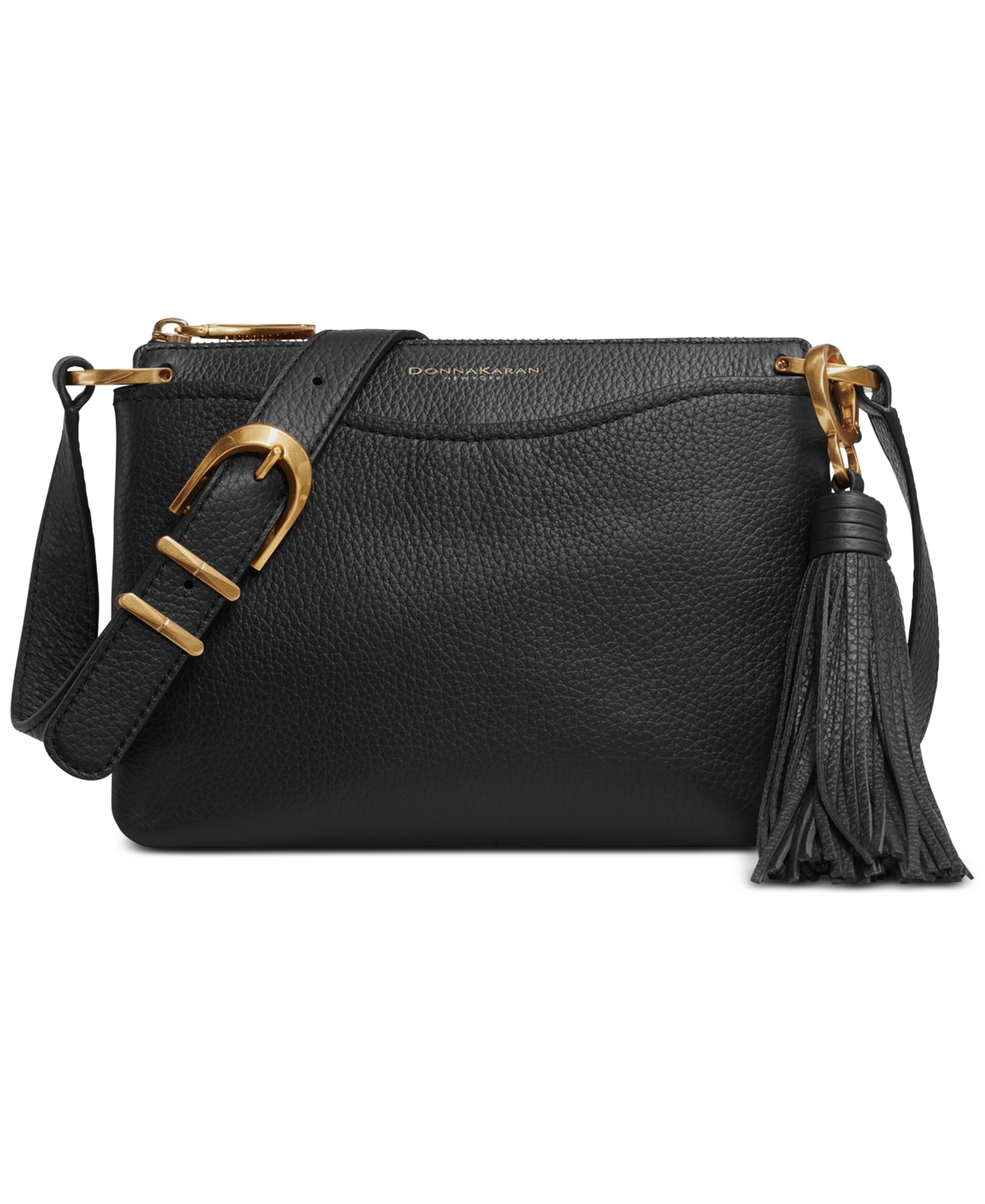 Donna Karan New York Glenwood Zippered Leather Crossbody with Tassel Detail
