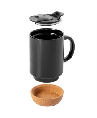Modani 2 Pack Large 16.5 OZ Ceramic Mugs Set with Removable Cork Bottom and Lid - White