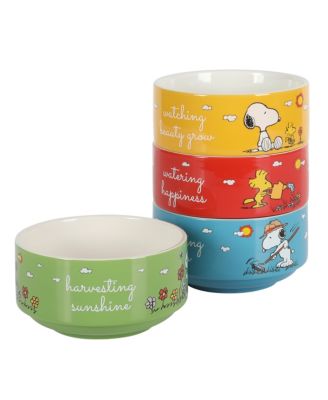 Snoopy 4 Pack Stackable 5.5" Decorate Stoneware Bowl Set