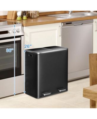 Recycling Trash Can with 2 Pedals and Compartments, 16-Gallon Total Capacity