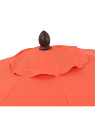 Tracy 9 ft. Classic MidCentury Scalloped Fringe Market Patio Umbrella with Auto-Tilt Crank, Wind Vent and UV Protection in Coral