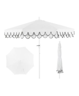Tracy 9 ft. Classic Midcentury Scalloped Fringe Market Patio Umbrella with Auto-Tilt Crank, Wind Vent and UV Protection