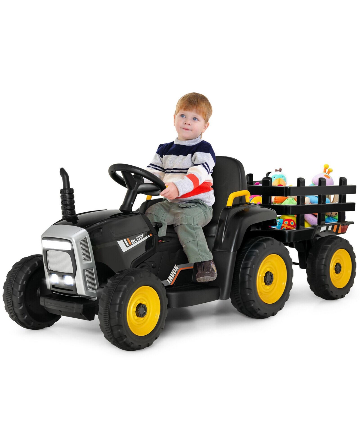 Slickblue 12V Ride on Tractor with 3-Gear-Shift Ground Loader for Kids 3+ Years Old