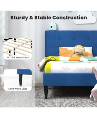 Twin Size Upholstered Platform Bed with with Button Tufted Linen Fabric Headboard