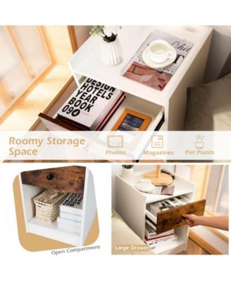 Set of 2 Nightstand with Drawer Cabinet End Side Table Raised Top