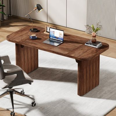 Modern Executive Office Desk, 62-Inch Large Wood Computer Desk, Aesthetic Workstations with Double Pedestal, Writing Table Work Desk for Home Office (Easy to Assemble)