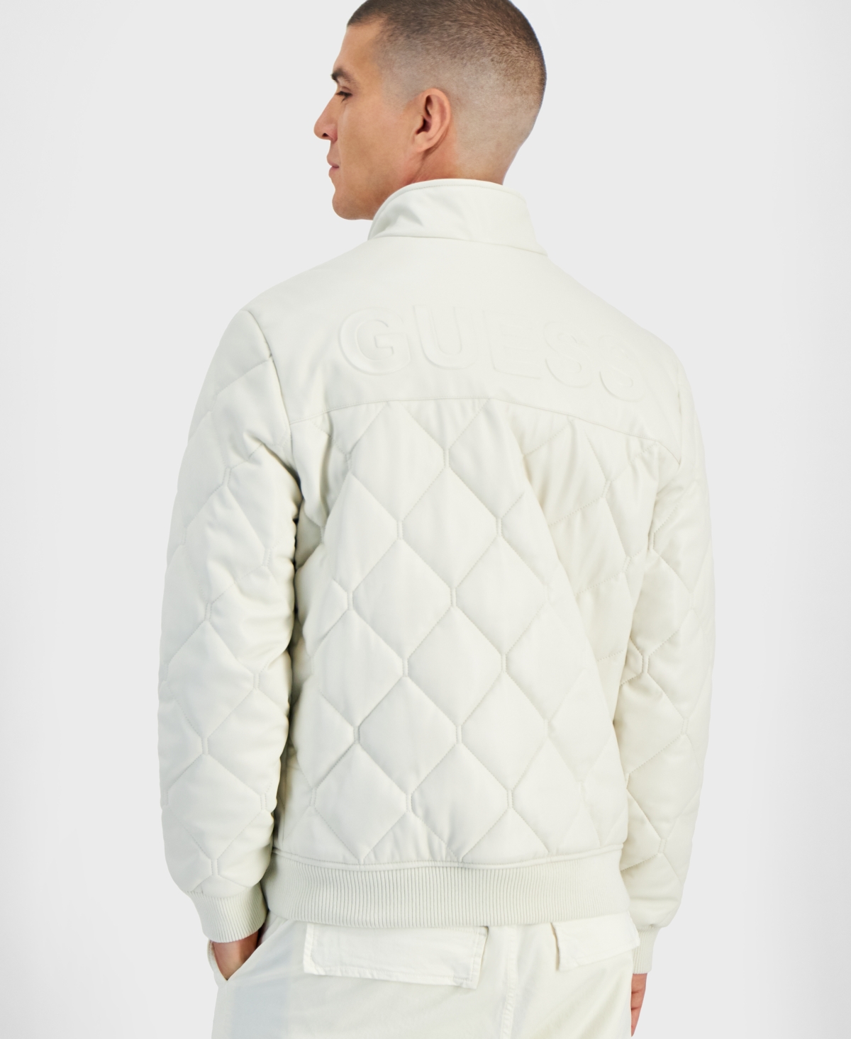 Men's Quilted Full-zip Faux-leather Jacket In Quicksand