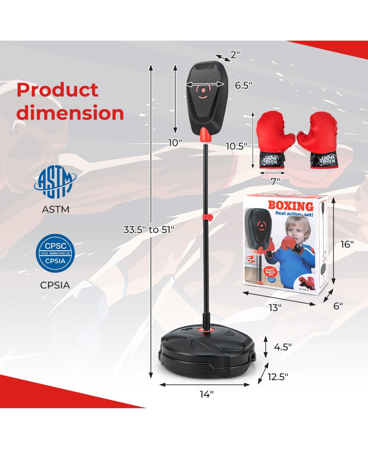 Vebreda Inflation-Free Boxing set with Punching Bag and Boxing Gloves Quick Rebound Design for 5+ Years Old Kids