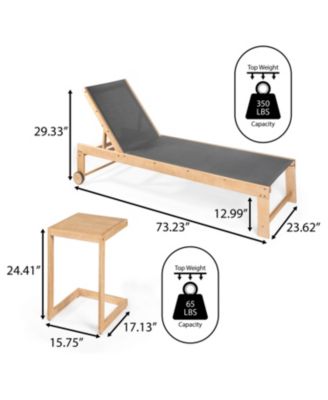 Trabuco Coastal Modern Acacia Wood Mesh 3-Position Outdoor Chaise Lounge Set with Side Table