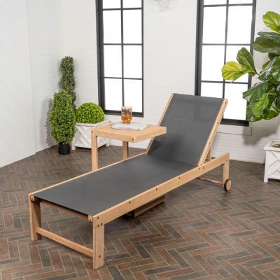 Trabuco Coastal Modern Acacia Wood Mesh 3-Position Outdoor Chaise Lounge Set with Side Table