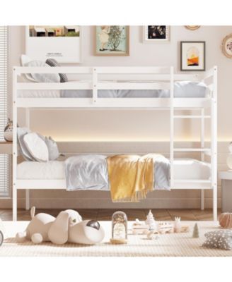 Twin Size Sturdy Wooden Bunk Beds with Ladder and Safety Rail