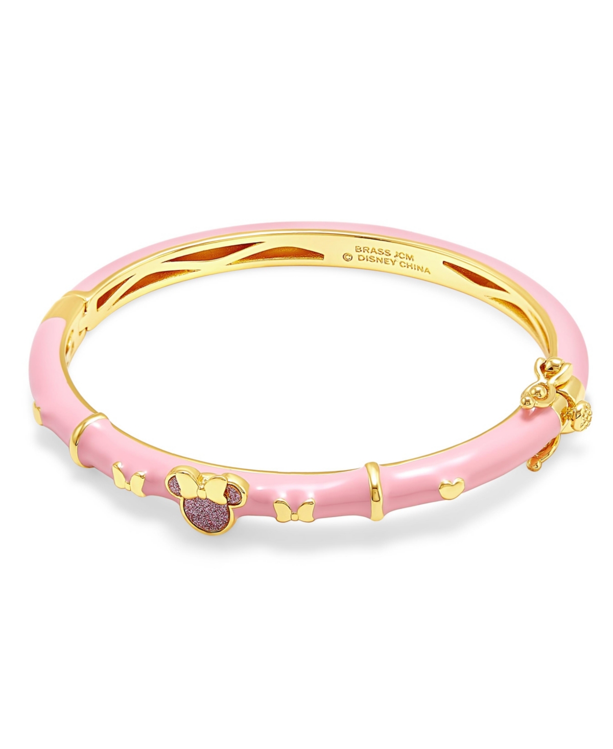 Minnie Mouse Bangle Bracelet Glitter Accent - 6.5 Inches - Pink, gold tone