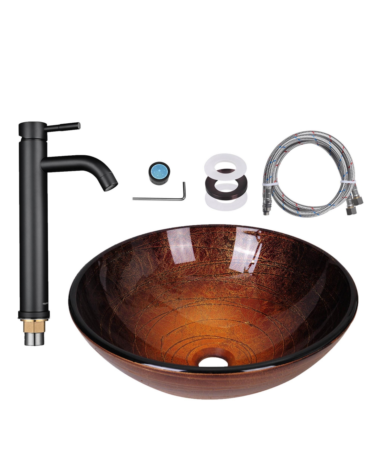 Round Bowl Tempered Glass Vessel Sink with Orb Faucet Mounting Ring - Natrual