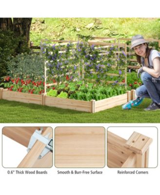 Raised Garden Bed with 2 Planter Boxes and 3 Trellis-Natural