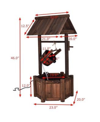 Garden Rustic Wishing Well Wooden Water Fountain with Pump