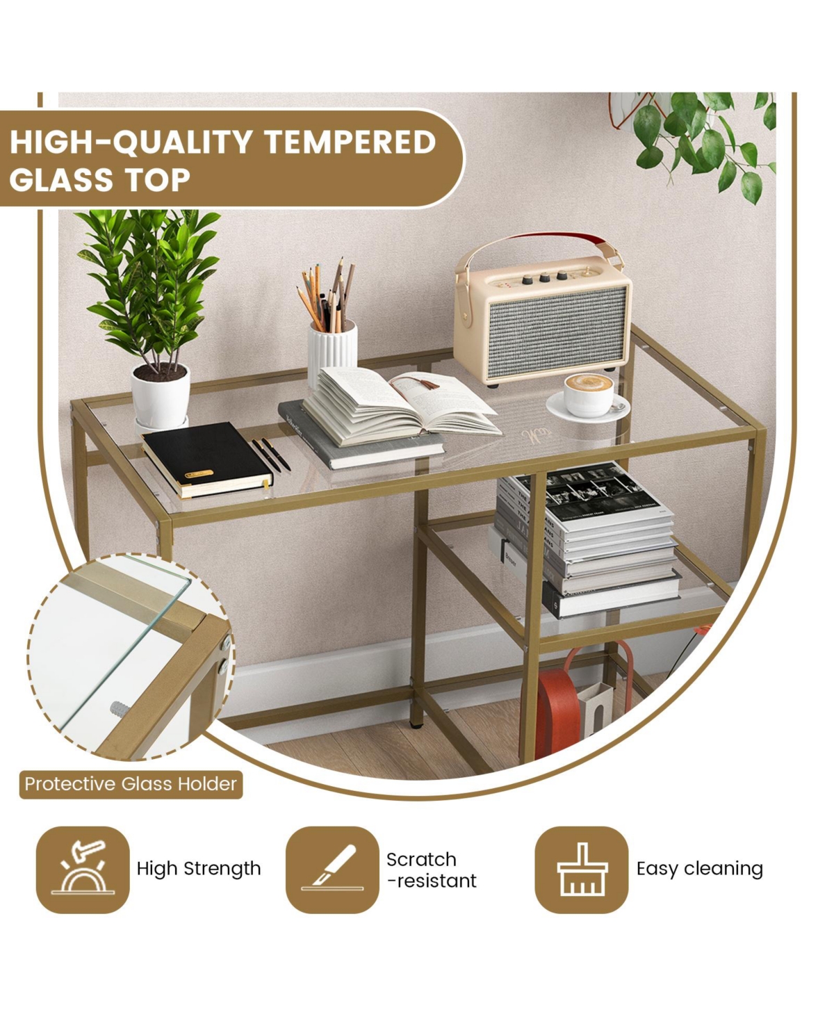 Sugift Modern Console Table with 2 Open Shelves and Metal Frame