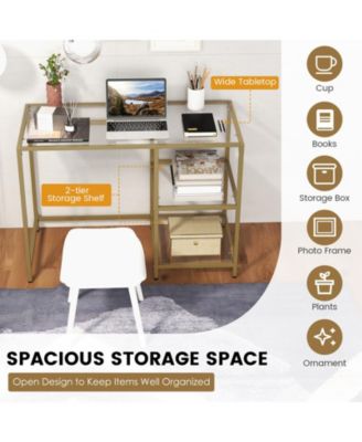 Modern Console Table with 2 Open Shelves and Metal Frame