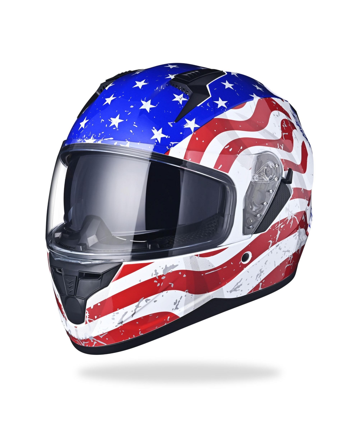 Run-f Full Face Stars and Stripes Motorcycle Helmet Flip up Dual Visor Dot M - Blue-red2
