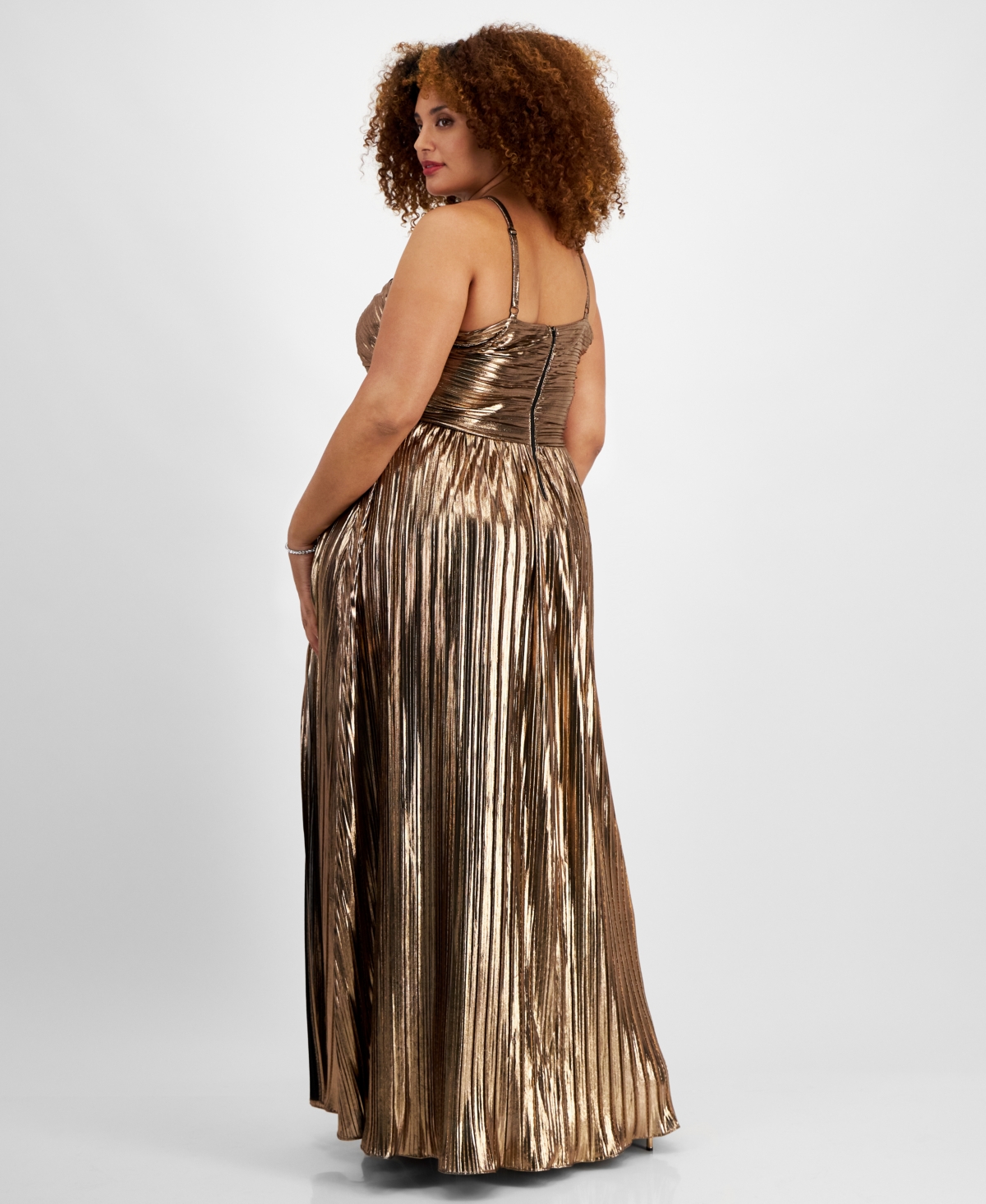 City Studios Trendy Plus Size Metallic Pleated Gown -rose G