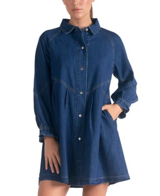 Elan Women's Cotton Button-Down Denim Long-Sleeve Dress - Macy's