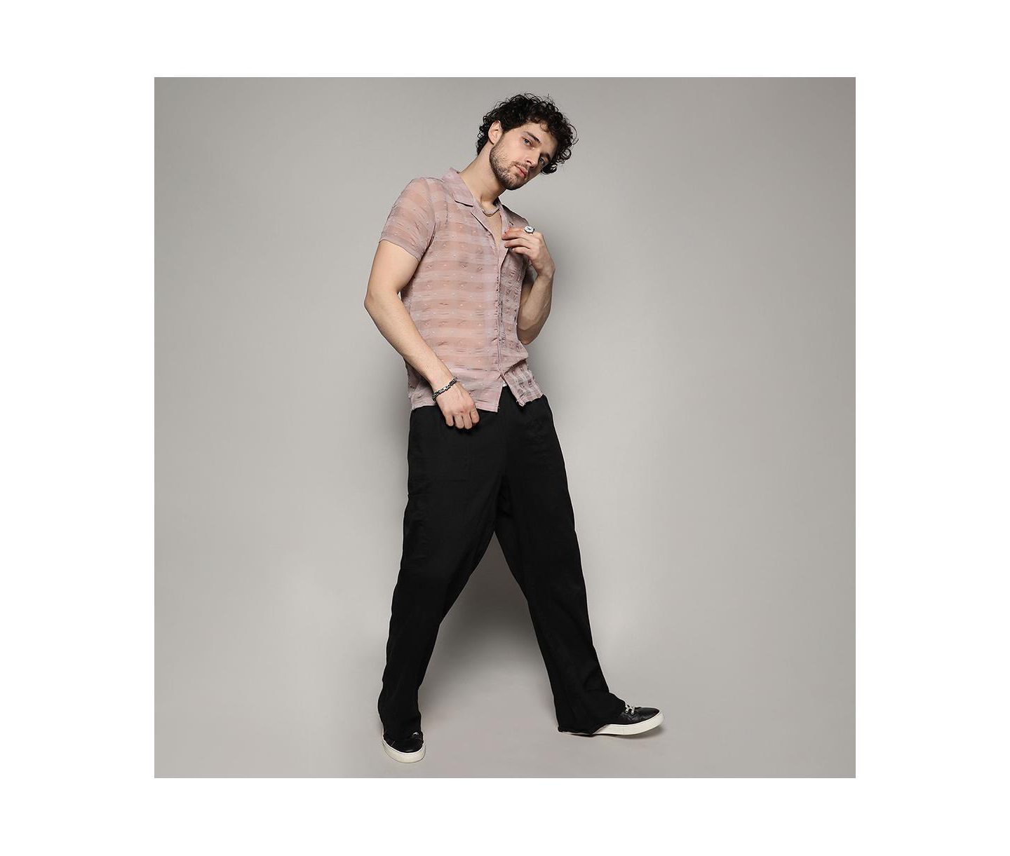 Мужская рубашка Cahoot Campus Sutra Brown Self-Design Buffalo Check, цвет: Бежевый / Хаки — фото 4